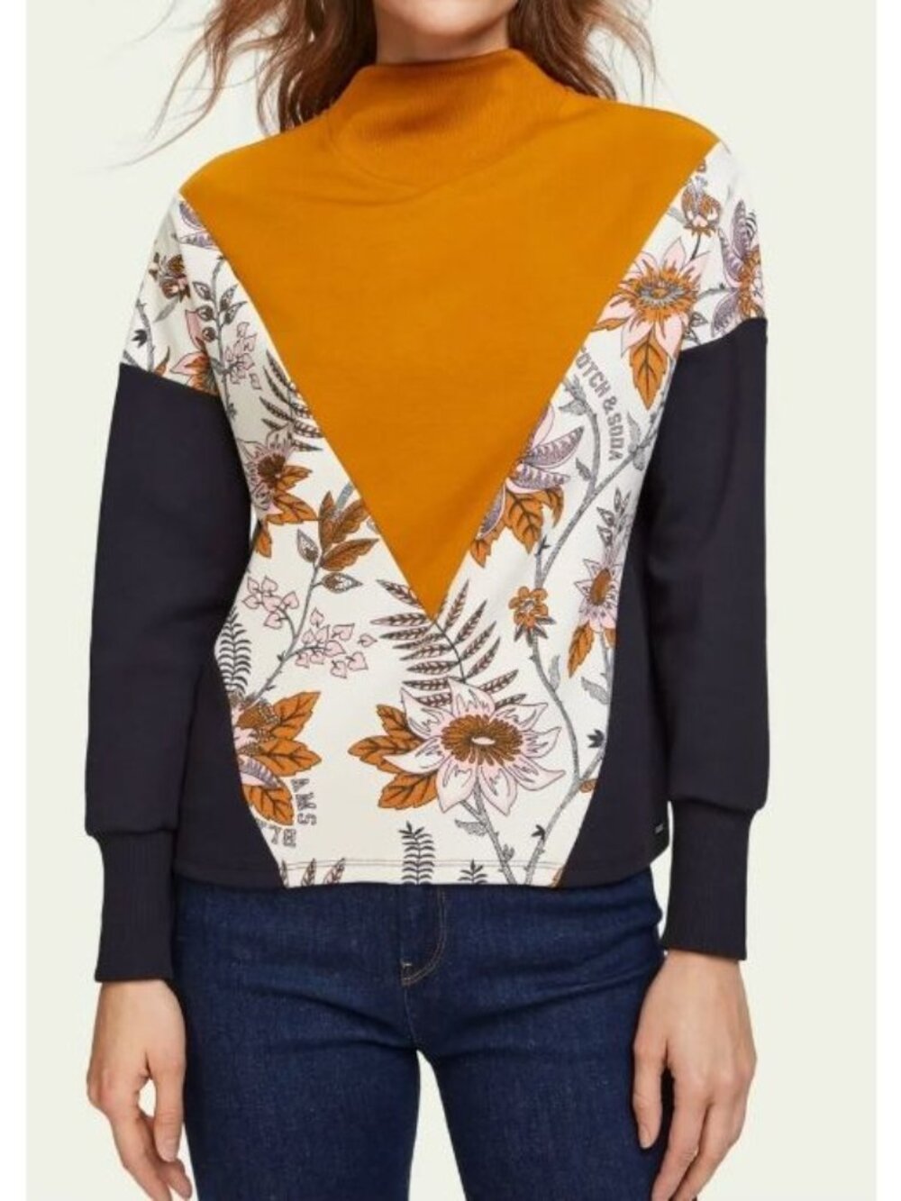 SCOTCH & SODA panel colorblock mock neck sweatshirt size XL FLAW